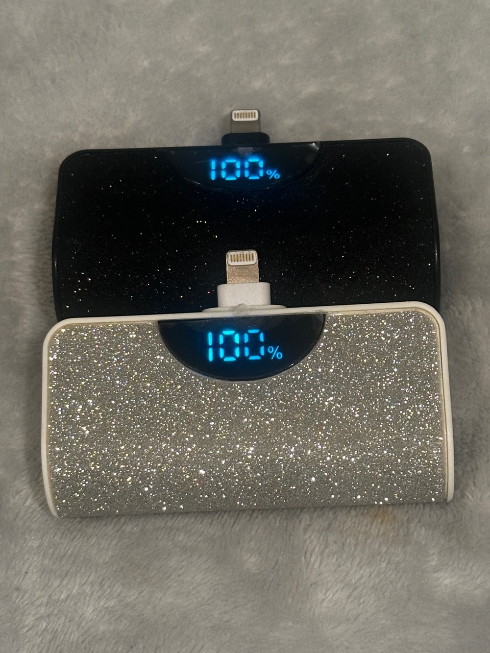 2 Portable Chargers/ Power Bank with LED Display - Silver & Black
